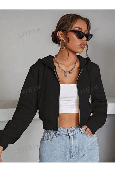 Machetta Women's Crop Cardigan - Hooded, Zippered, 3 Thread Raster