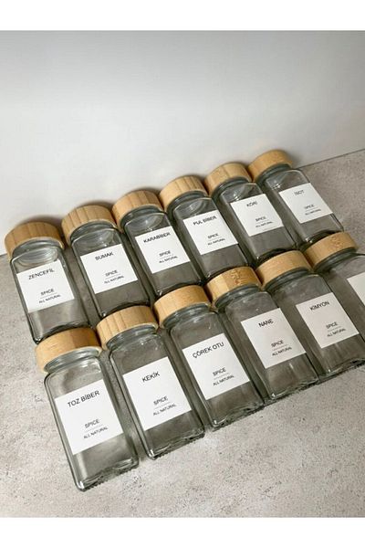 NENA HOME 14-Piece Minimal Bamboo Square Glass Set - Spice Rack (12 Pieces)