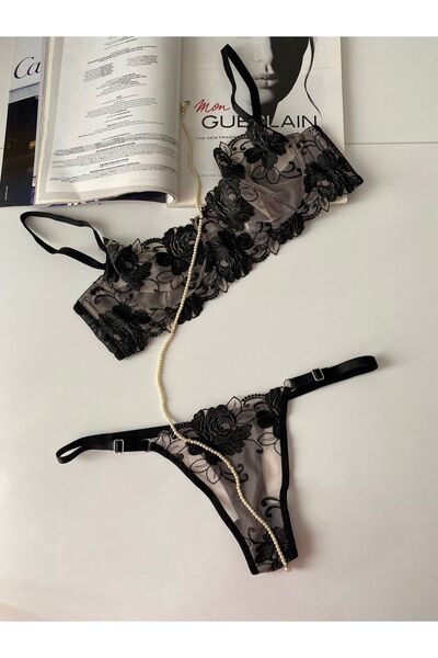 love secret Kadın Balenli Dantelli Güllü Bralet Çeyiz İç Giyim Alt Üst Sütyen...