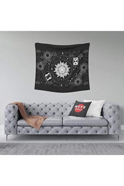 move home Siyah Güneş Desenli Kumaş Duvar Örtüsü,duvar Halısı