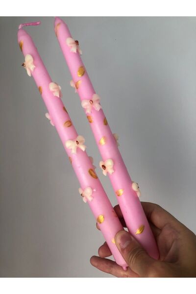 Elif Design El Çizimi Fiyonk Kurdele Şamdan Mumu(1ADET)
