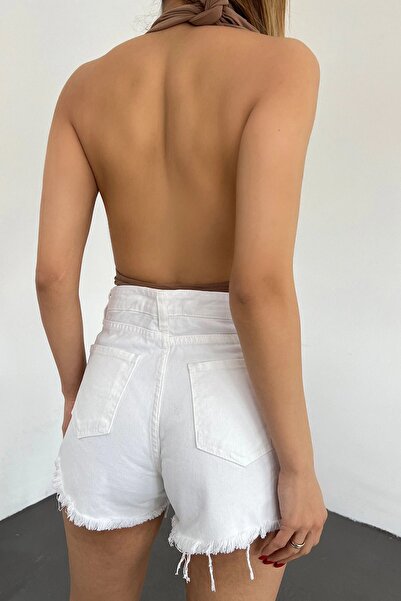 bacc Γυναικείο Μίνι τζιν σορτς με λευκό πλυμένο λέιζερ Bcdf- 233301