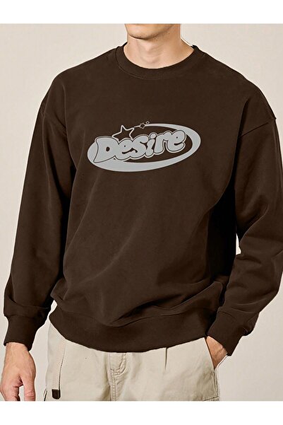 FECCY Hanorac oversize unisex maro cu imprimeu Desire