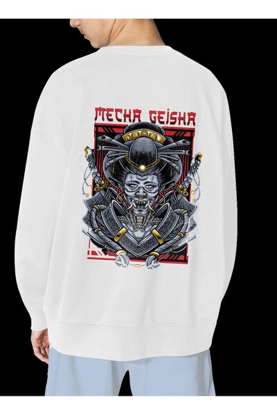 FECCY Hanorac unisex alb Geisha – supradimensionat
