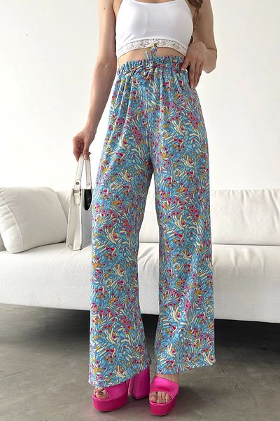 bacc Light Blue Patterned - Rubber Waist Wrap Women's Trousers Bcdf-241104