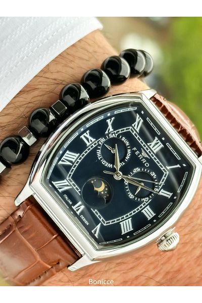 FERRO Ferrro Brand Brown Leather Cord Functions Active Men's Wristwatch Bracelet Rosary