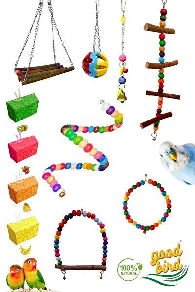 GOOD BİRD Muhabbet Kuşu Ve Papağanlar Için Mega Salıncak Oyuncak Seti 5 Li