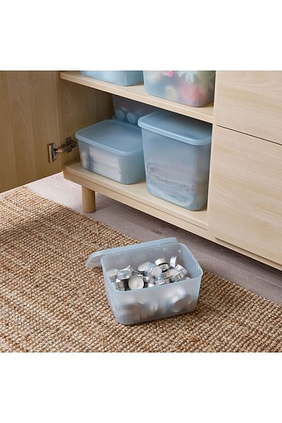 IKEA صندوق تخزين مستطيل بغطاء، رمادي-أزرق شفاف، 18x24x12 سم/3.5 لتر