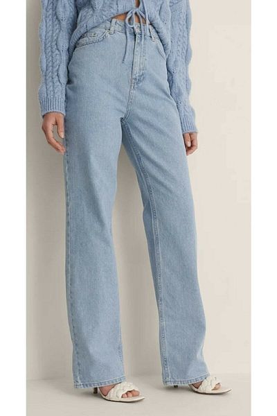 DRC trend Blue Lycra cu talie super înaltă denim ruptă blugi largi Pantaloni Palazzo