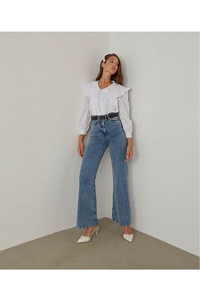 DRC trend Pantaloni Palazzo, blugi, blugi, de damă, cu talie super înaltă, cu picioare largi, blugi