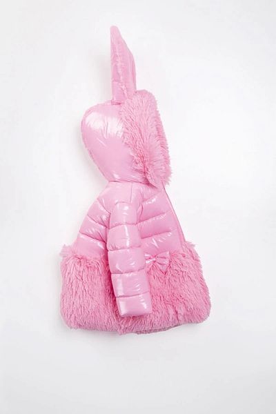 PODİUM GİYİM Trend New Cute Cool Bow Detailed Stain and Water Repellent Outer Surface Rabbit Ear Hooded -Coat