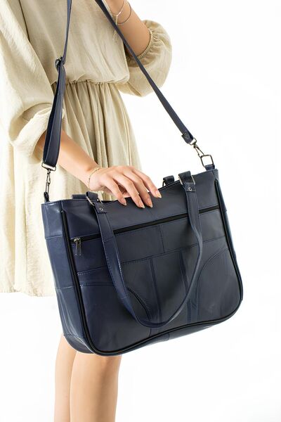 Erzeno Luxus női kézi és válltáska - valódi bőr, nagy méretű, sötétkék |   Minőség