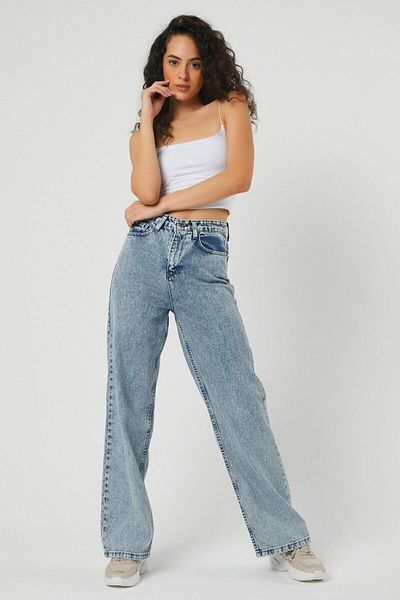 DRC trend Blugi cu talie super înaltă din Lycra albastră Blugi cu picioare largi Pantaloni Palazzo