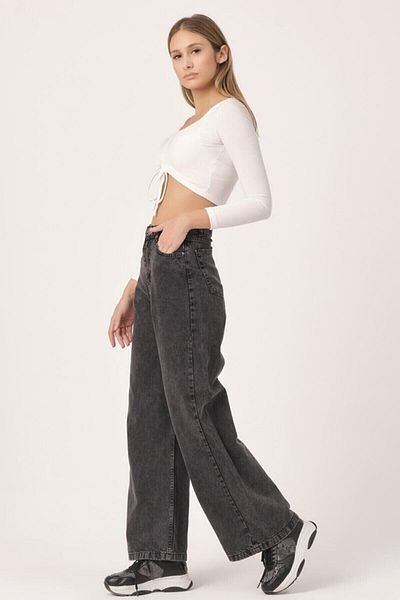 DRC trend Blugi largi cu talie super înaltă din Lycra cu putere afumată Pantaloni Palazzo