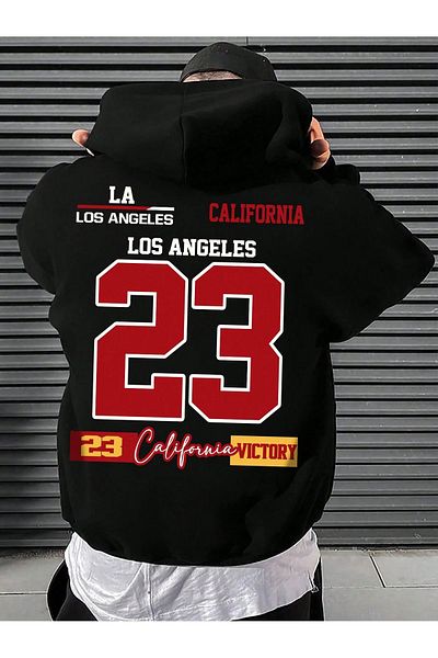 aynewmoda Черен суитшърт с качулка Los Angeles 23 Oversized