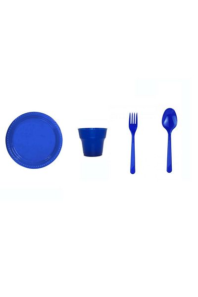 Ambalaj Evi Plate Set Plastic Plate Set Navy Blue 100 Piece Party Set
