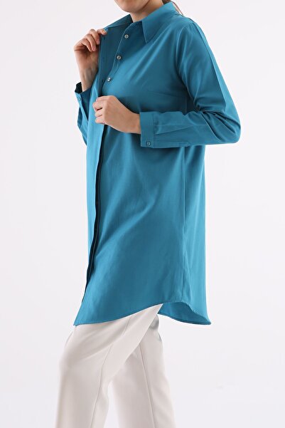 ALLDAY Petrol Basic Gizli Patlı Gömlek Tunik