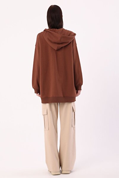 ALLDAY Açık Kahve Kanguru Cepli Oversize Sweat Hırka