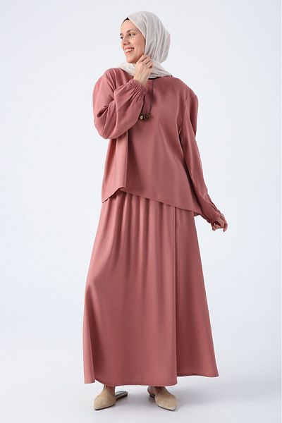 ALLDAY Agate Plus Size Necklace and Gathered Sleeve Comfortable Skirt Suit