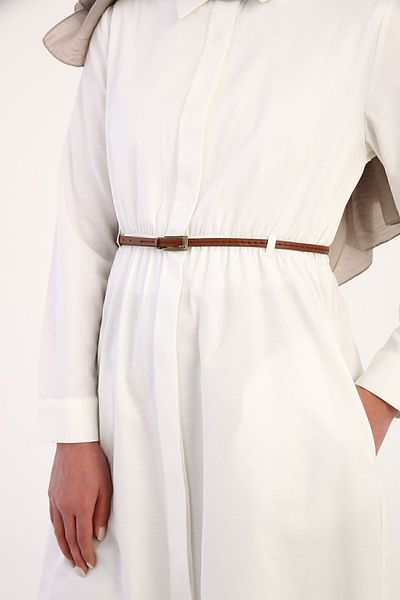 ALLDAY Women's Ecru Belted Shirt Tunic
