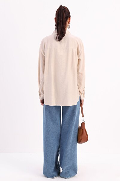 ALLDAY Beige Large Size Stylish Buttoned Shirt with Cuff Detail