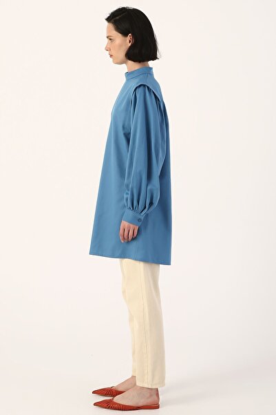 ALLDAY Koyu Mavi Omuz Pile Detaylı Balon Kol Tunik