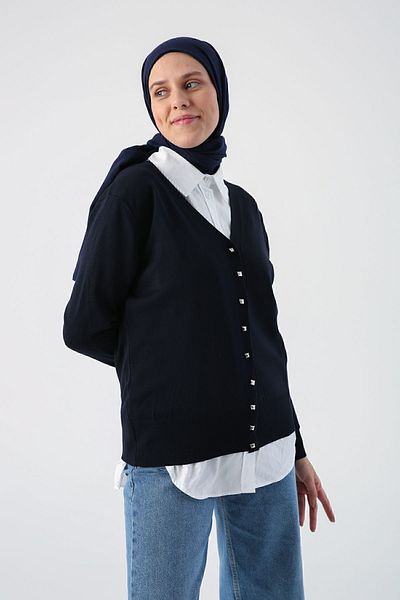 ALLDAY Κοντό πλεκτό με λαιμόκοψη Navy Blue Ζακέτα