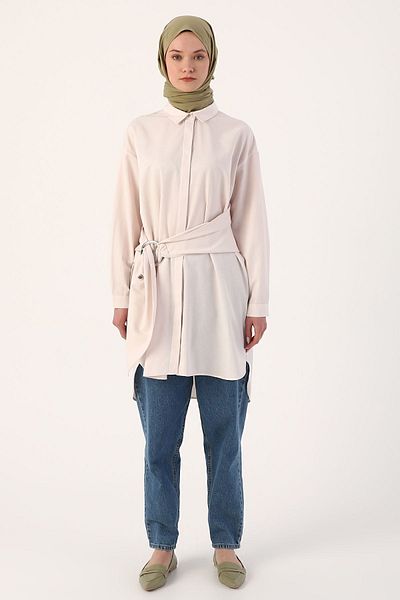 ALLDAY Light Pink Belted Comfortable Fit Shirt Tunic