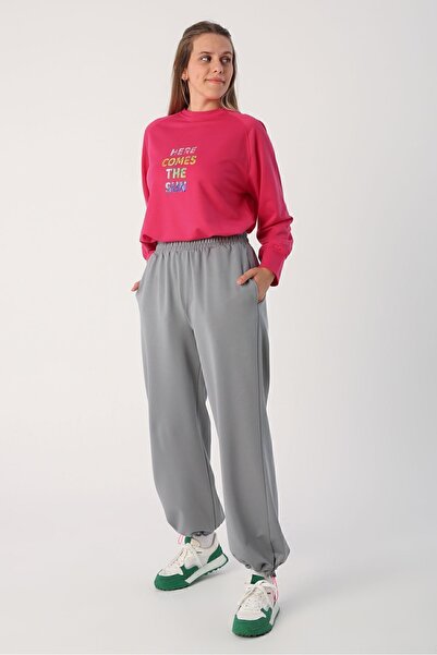 ALLDAY Gri Lastikli Paçası Büzgülü Eşofman Altı