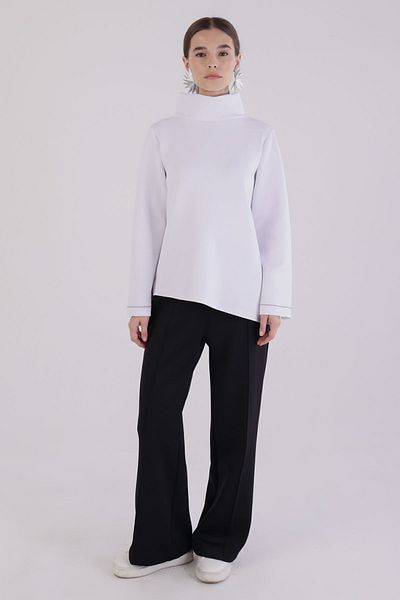 ALLDAY White-Tie Collar Sleeves Slit Scuba Blouse