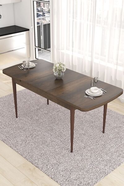 Canisa Eva Serisi 80x132 Açılabilir Mdf Mutfak Masası Takımı Barok Desen Masa 6 Füme Sandalye
