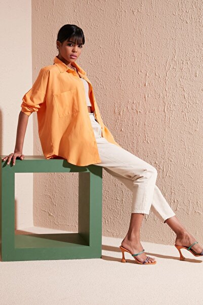 Lela Pamuklu Çift Cepli Oversize Gömlek Gömlek 6234765