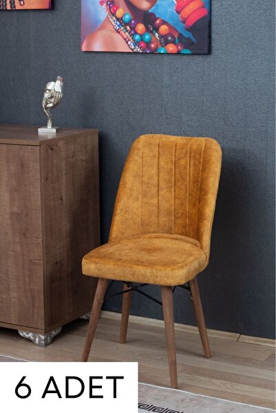 BERAZZİ Jev Serisi Mutfak Sandalyesi , Yemek Sandalyesi , 6 Adet Hardal Sandalye