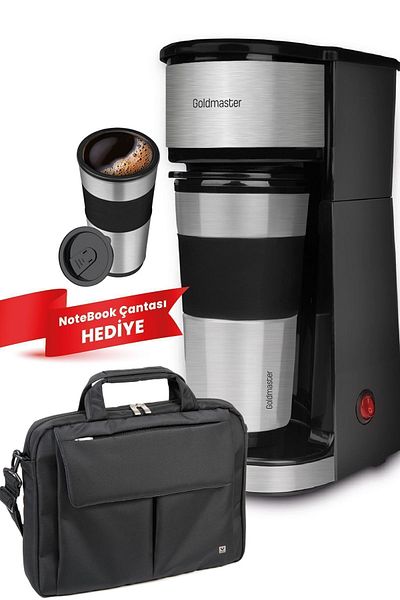 GOLDMASTER Inox Thermos for Travel - Coffee Machine with Cup and Filter, Laptop Notebook Bag Gift