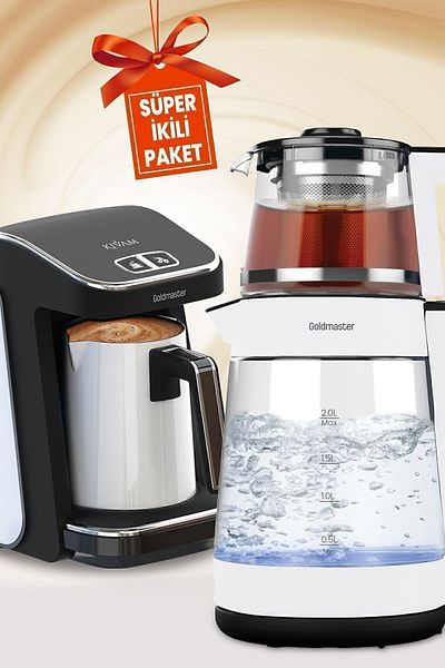 GOLDMASTER ماكينة صنع الشاي الزجاجية الألمانية مع إبريق شاي أبيض وسخان مياه بإضاءة LED ماكينة قهوة تركية من الفولاذ