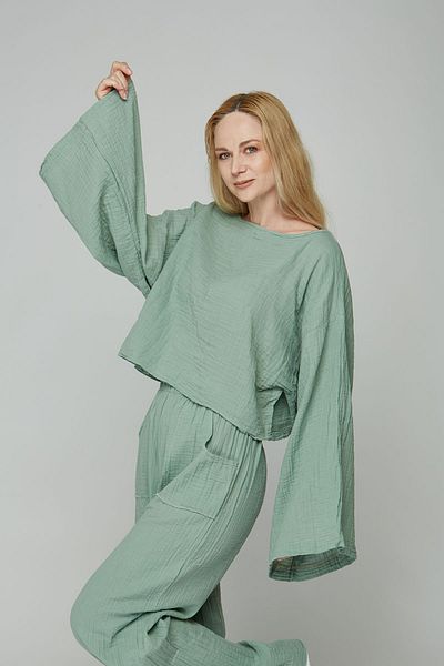 estewoman Muslin 100% Cotton 2 Piece Set Trousers Blouse