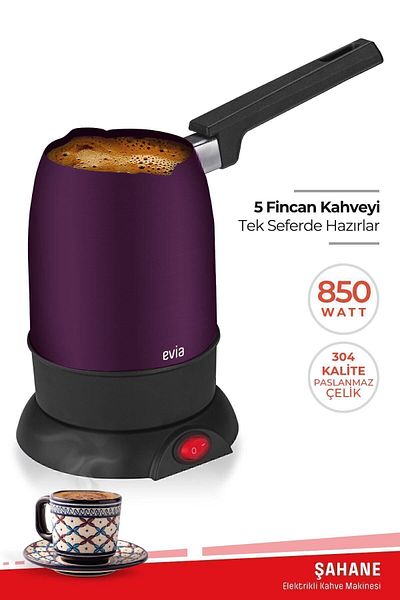 Evia Magnificent Purple 850 Watt Double Mouth Stainless Steel Electric Coffee Pot