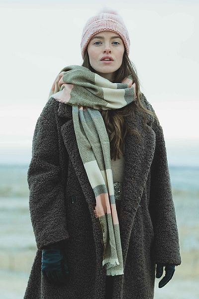 Nordbron Women's Ecru Tasseled Winter Scarf Knitwear Colorful Basic Soft Textured Flexible Acrylic Lily Striped