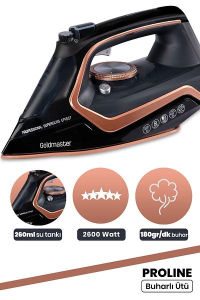 GOLDMASTER Proline 2600 Watt Ceramic Based Drip and Lime Prevention 180 gr Effective Shock Steam Iron
