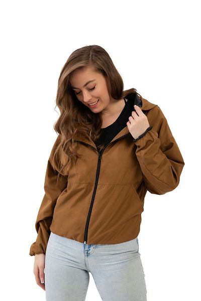 freemen Women's Tan Hooded Water and Windproof Oversize Raincoat - Windbreaker