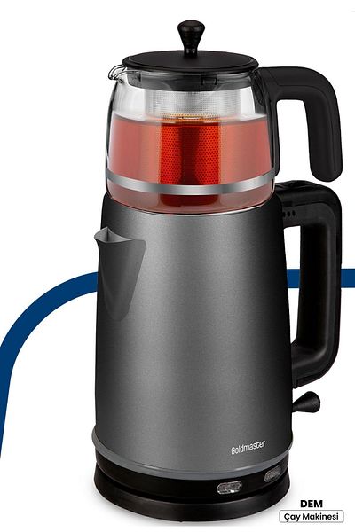 GOLDMASTER Dem Anthracite 2200 Watt XL Glass Steel Tea Maker and Kettle with Stainless Teapot