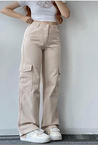 SU SHE WANDER'S 90's Likralı Süper Extra Yüksek Bel Palazzo Salaş kargo cep J...