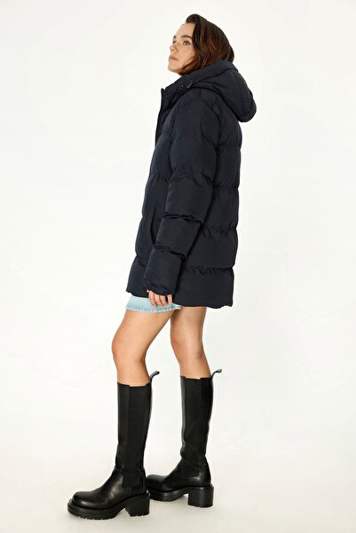 QAWWA Dámské nafukovací zimní kabáty s kapucí a kapucí v námořnické modři