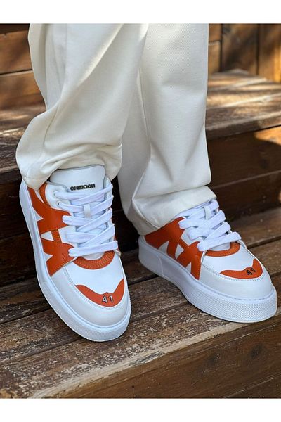 BZ Moda B2407 Star-X Ανδρικό Sneaker - Ορθοπεδική σόλα, Casual Skin, Λευκό/Πορτοκαλί CBT