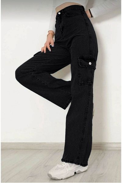 Joui Co Girl - High Waist Wide Leg 100% Cotton Cargo Jeans