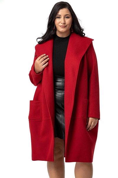DISENTIS MODEST Red Stamp Coat - Large Size, Bag Pocket, Single Button and Lined