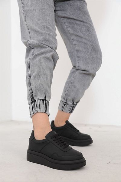NILUFARR Jora Black Genuine Leather Women's Sneakers