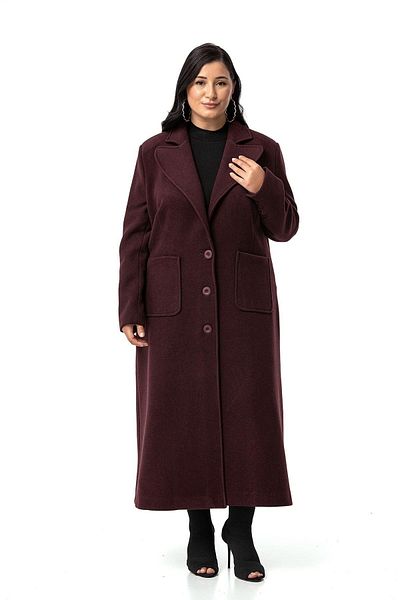 DISENTIS MODEST Claret Red Stamp Coat - Long, Bag Pocket and Lined, Large Size