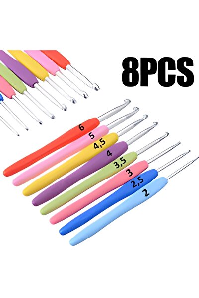 TıkTık AL Örgü yün tığ seti slikon saplı 2-2,5-3-3,5-4-4,5-5-6 no 8 Adet