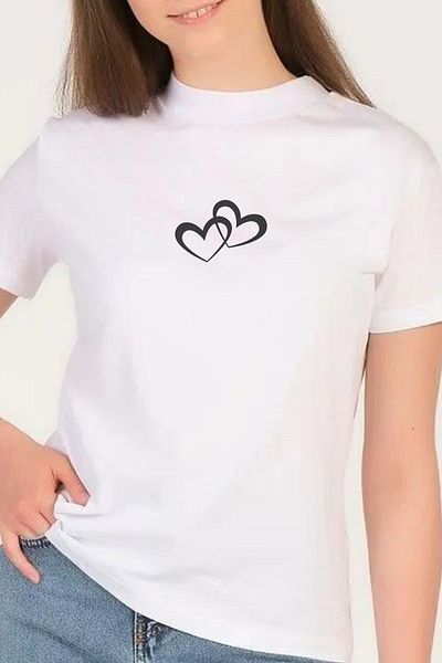 PHIL HILL Tricou de damă cu guler vertical cu model inimă albă 100% bumbac